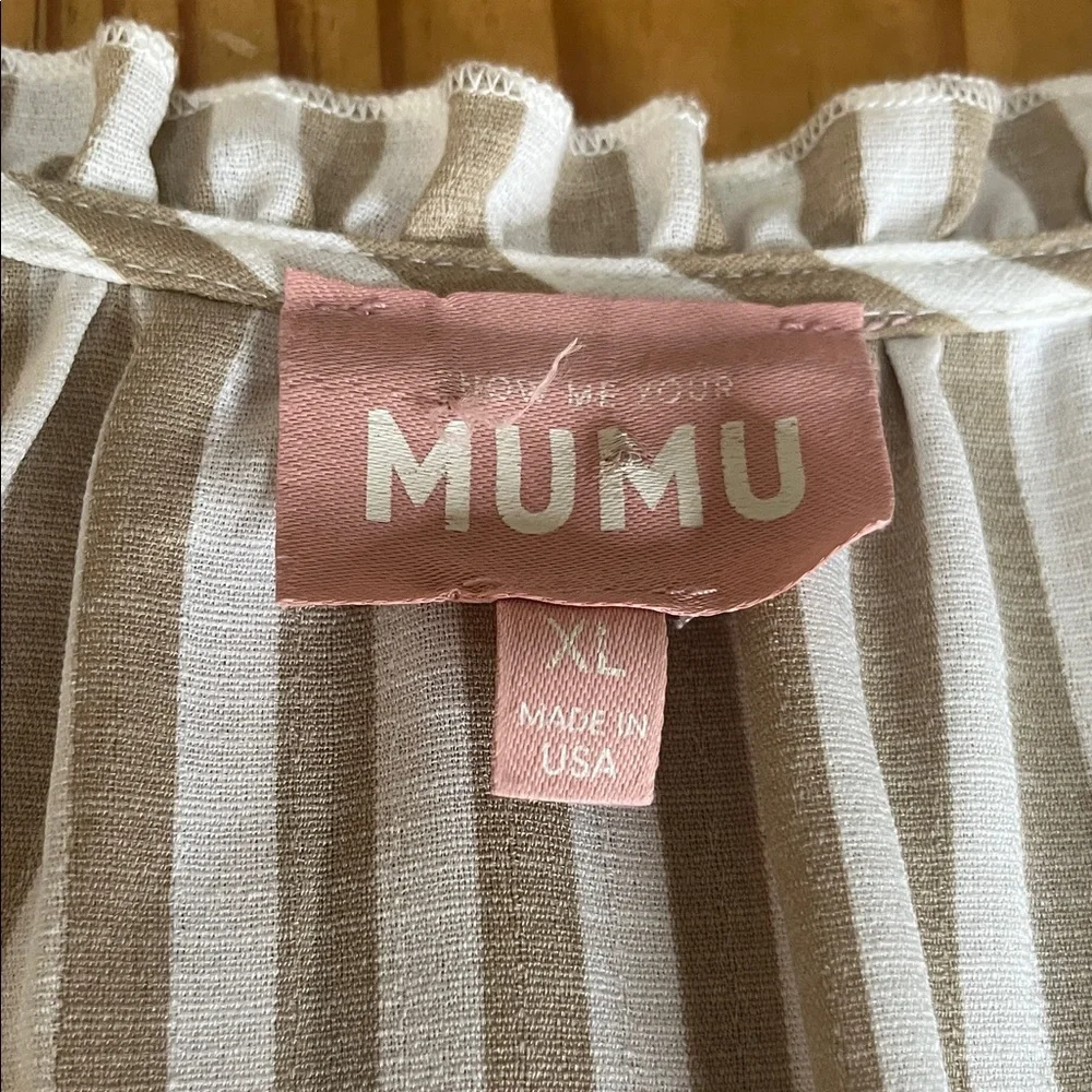 Show Me Your MuMu Birdie Beige Tan Striped Maxi Dress Tiered - Picture 6 of 9
